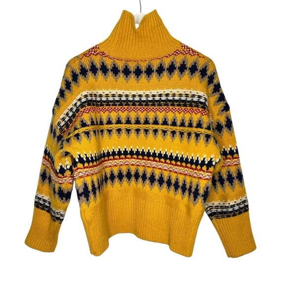 Rag & Bone Willow Fair Isle Wool Turtleneck Sweater in Yellow Size XS - Picture 8 of 16
